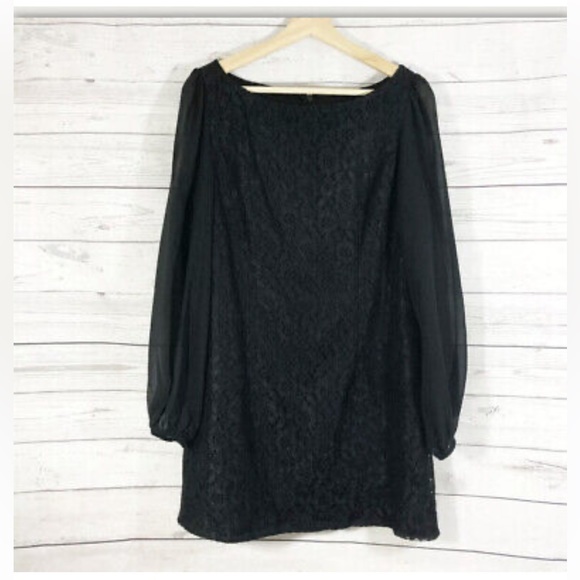 Formal sexy little black lace sheer flowy sleeves size s - Picture 3 of 12